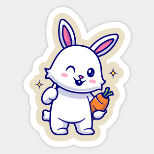 Cute Rabbit Holding Carrot With Thumb Up Cartoon Sticker